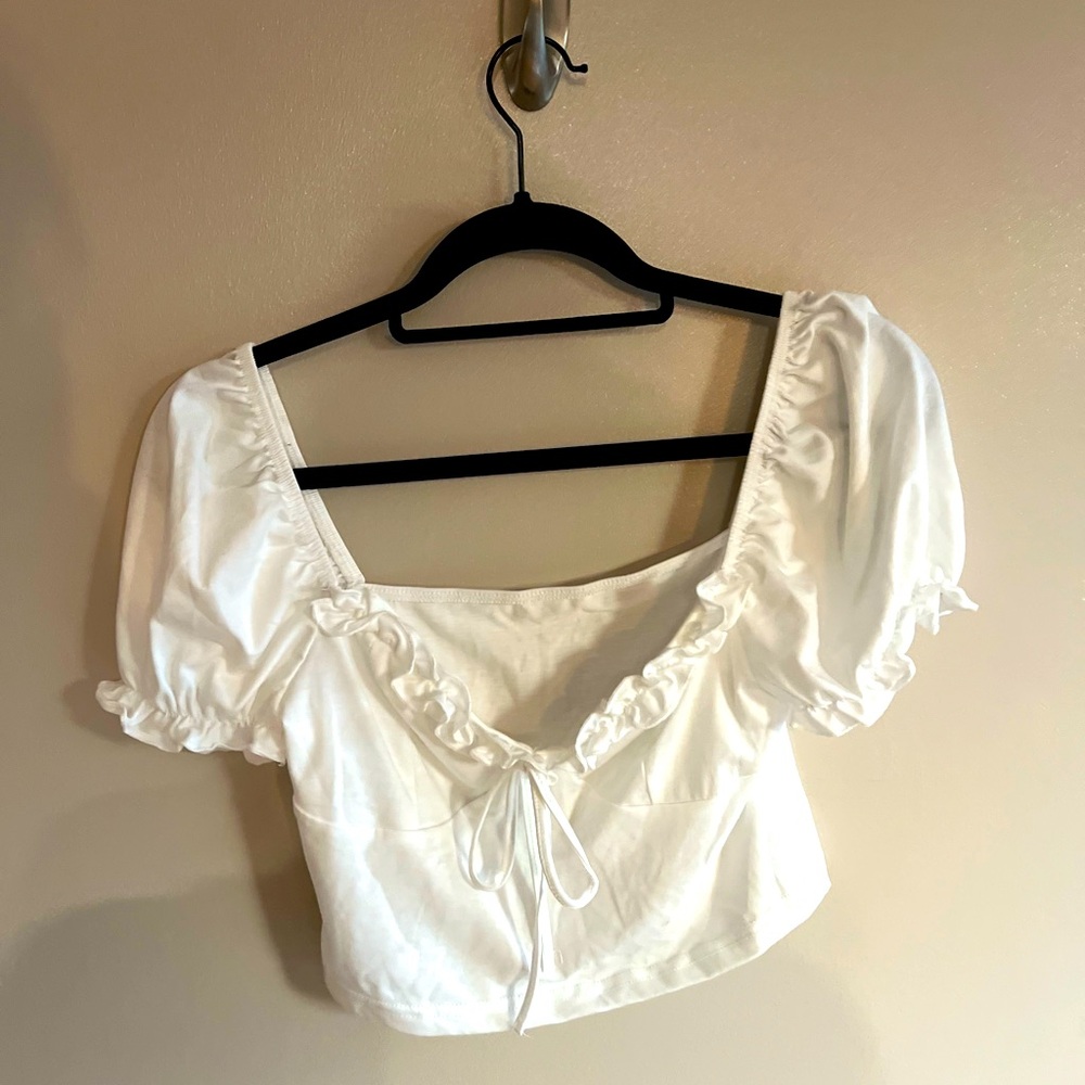 Delicate Puffed Sleeve Cropped Top - Size S/M